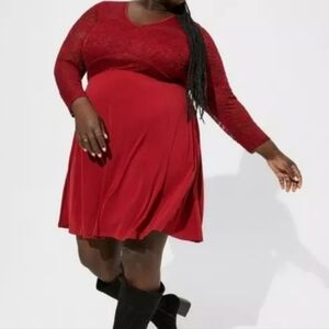 NWT TORRID 2X At The Knee Studio Knit Lace Sleeve Fit N Flare Dress